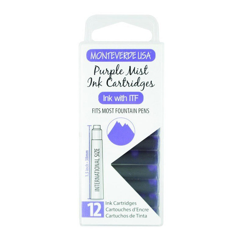 Pk/12 Monteverde Standard International Ink Cartridges, Purple Mist