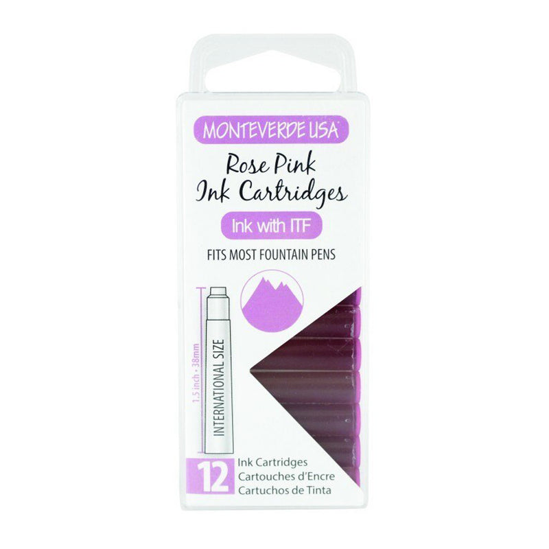 Pk/12 Monteverde Standard International Ink Cartridges, Rose Pink