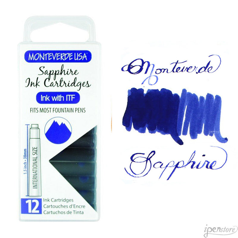 Pk/12 Monteverde Standard International Ink Cartridges, Sapphire