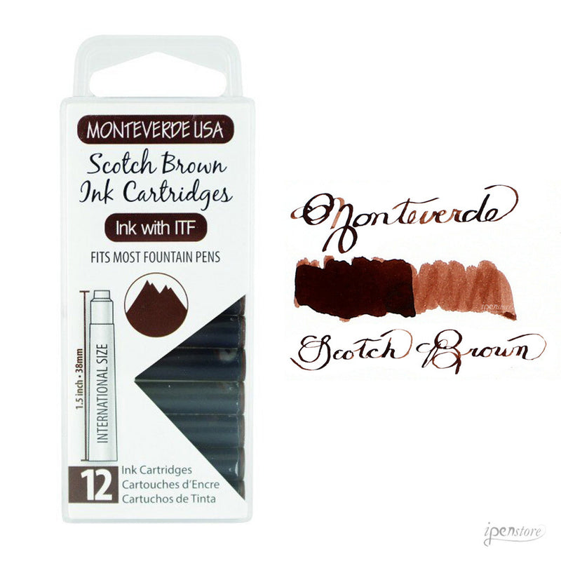 Pk/12 Monteverde Standard International Ink Cartridges, Scotch Brown