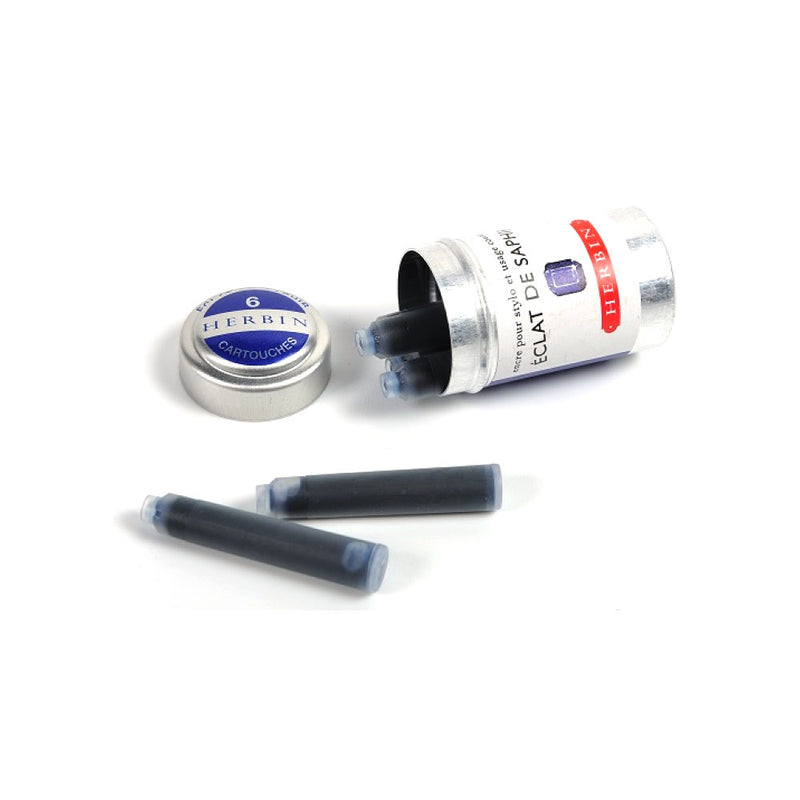 Pk/6 J. Herbin Fountain Pen Ink Cartridges, Eclat De Saphir (Sapphire Blue)