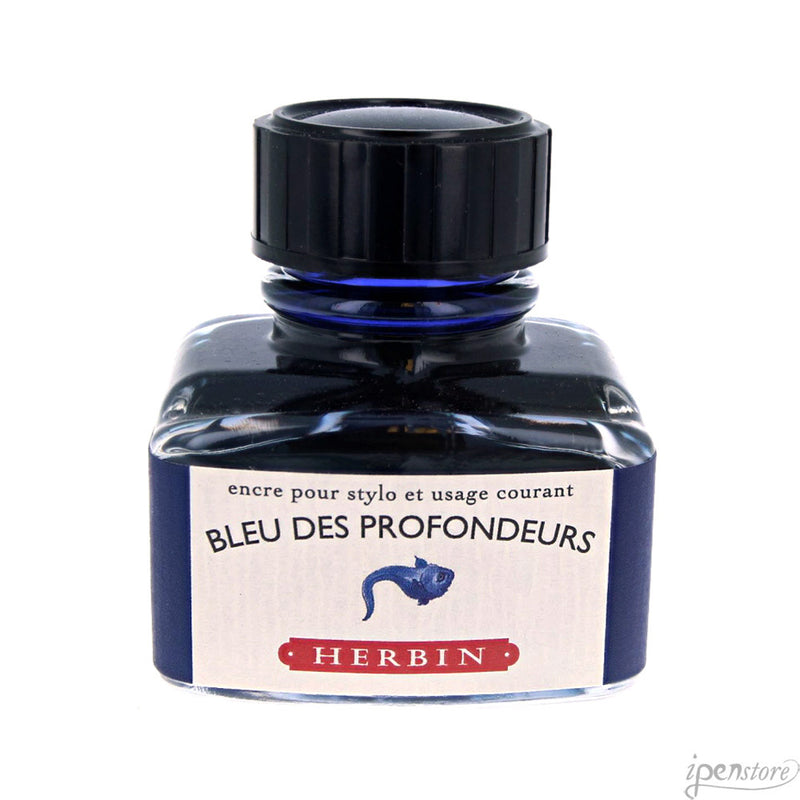 J. Herbin 30 ml Bottle Fountain Pen Ink, Bleu des Profondeurs