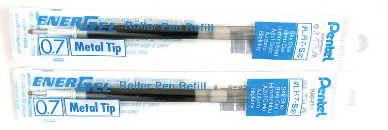 2 Pk Pentel LR7-S EnerGel Refills, 0.7 mm Medium, Sky Blue