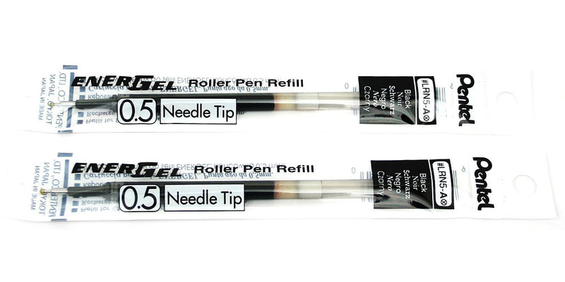 2 Pk Pentel LRN5-A EnerGel Refills, 0.5 mm Fine Needle Tip, Black