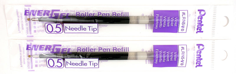 2 Pk Pentel LRN5-V EnerGel Refills, 0.5 mm Fine  Needle Tip, Violet