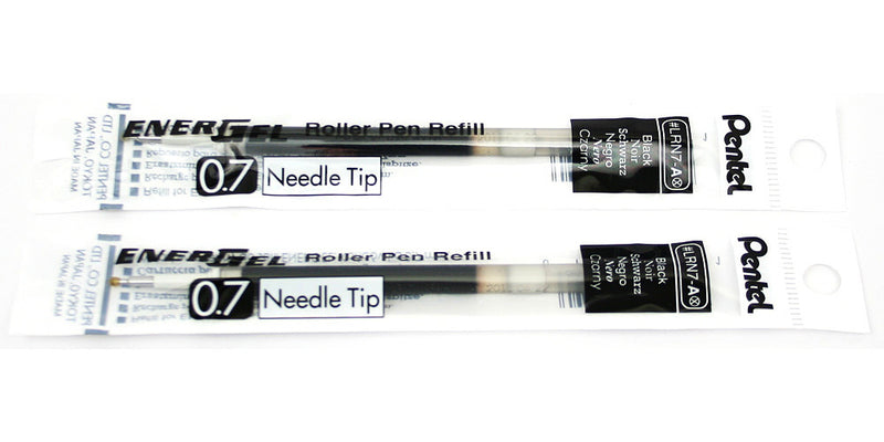 2 Pk Pentel LRN7-A EnerGel Refills, 0.7 mm Medium Needle Tip, Black