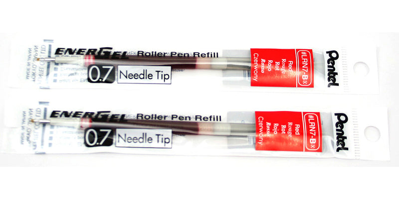 2 Pk Pentel LRN7-B EnerGel Refills, 0.7 mm Medium Needle Tip, Red