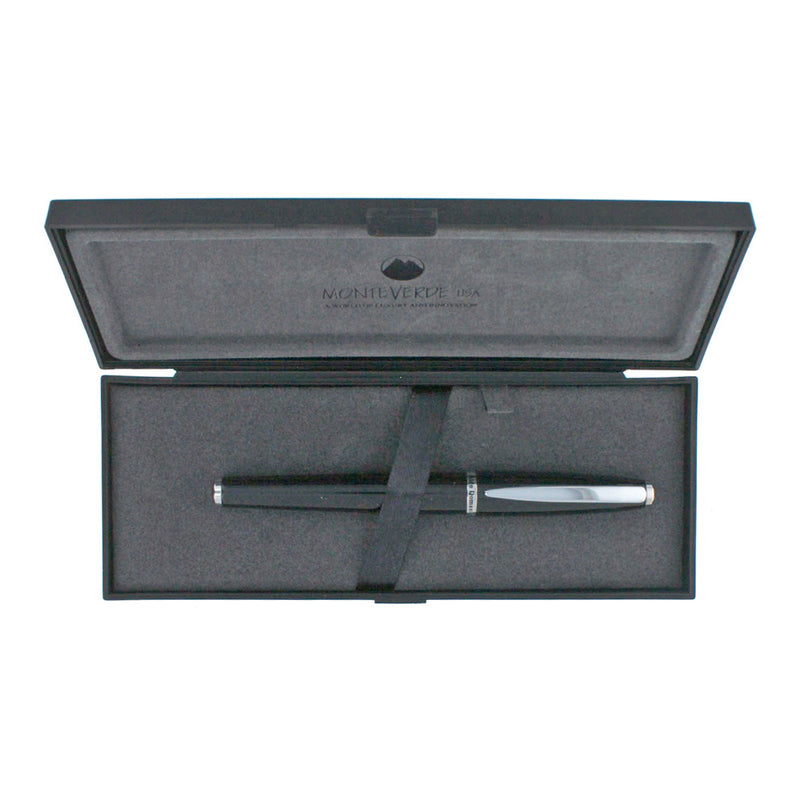 Monteverde Aldo Domani Fountain Pen, Black with Chrome Trim, Omniflex Nib