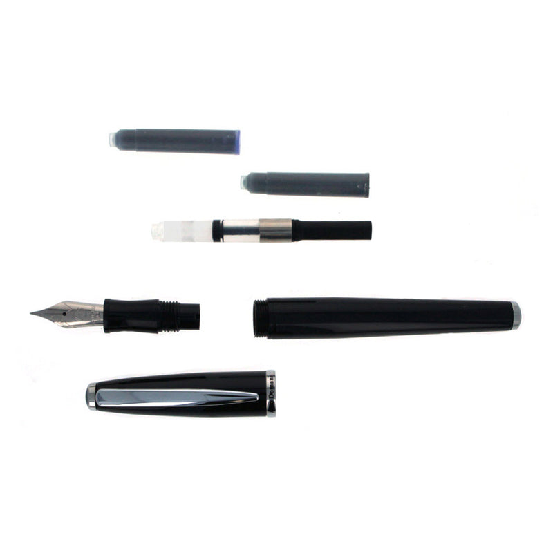 Monteverde Aldo Domani Fountain Pen, Black with Chrome Trim, Omniflex Nib