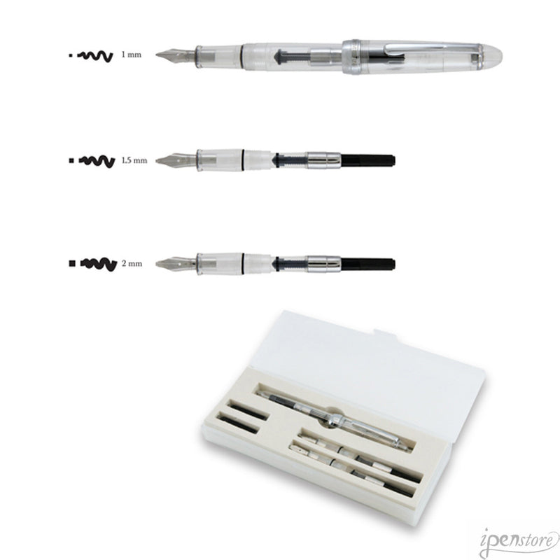 Monteverde Monza ID Calligraphy Set, Crystal Clear, 1mm-1.5mm-2mm Nibs