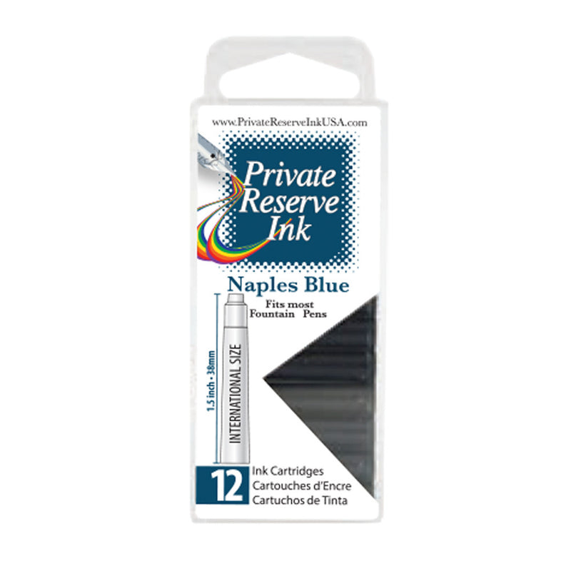 Pk/12 Private Reserve Fountain Pen Ink Cartridges, Naples Blue