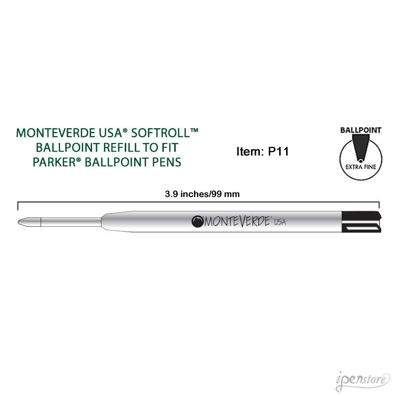 Monteverde P11 Parker-Style Ballpoint Refill, Black, Extra Fine