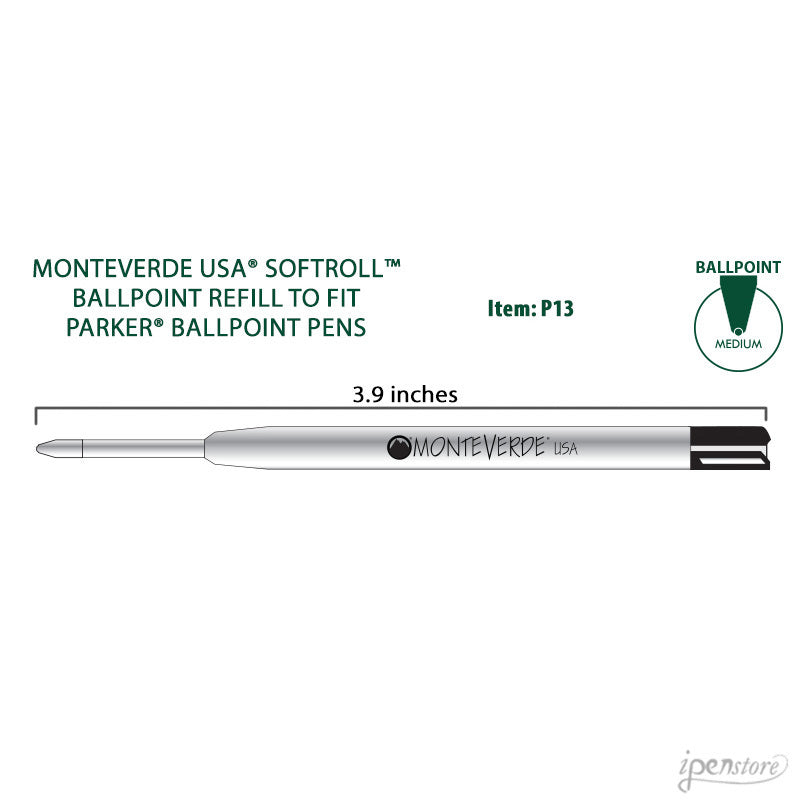 Pk/3 Monteverde P13 Parker-Style Ballpoint Refills, Green, Medium