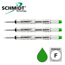 Pk/3 Schmidt P8126 Short Capless Rollerball Refills, Green, Fine 0.6 mm