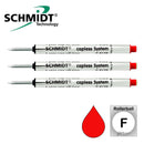 Pk/3 Schmidt P8126 Short Capless Rollerball Refills, Red, Fine 0.6 mm
