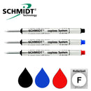 Pk/3 Schmidt P8126 Short Capless Rollerball Refills, Black-Blue-Red, Fine 0.6 mm