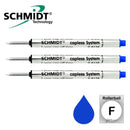 Pk/3 Schmidt P8126 Short Capless Rollerball Refill, Blue, Fine 0.6 mm