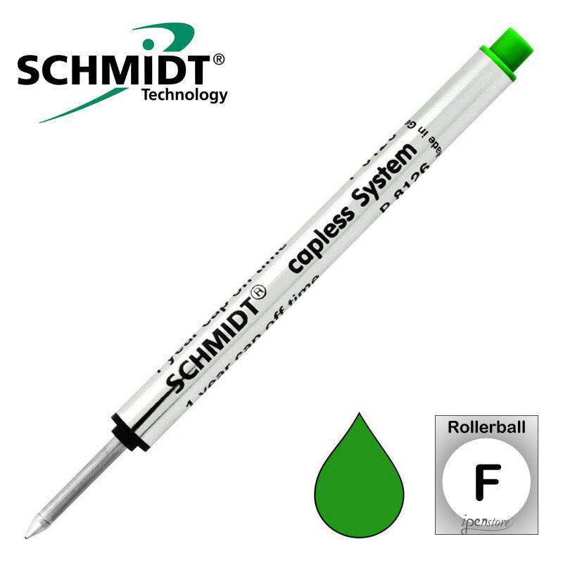 Schmidt P8126 Short Capless Rollerball Refill, Green, Fine 0.6 mm