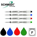 Pk/4 Schmidt P8126 Short Capless Rollerball Refills, Black-Blue-Red-Green, Fine 0.6 mm