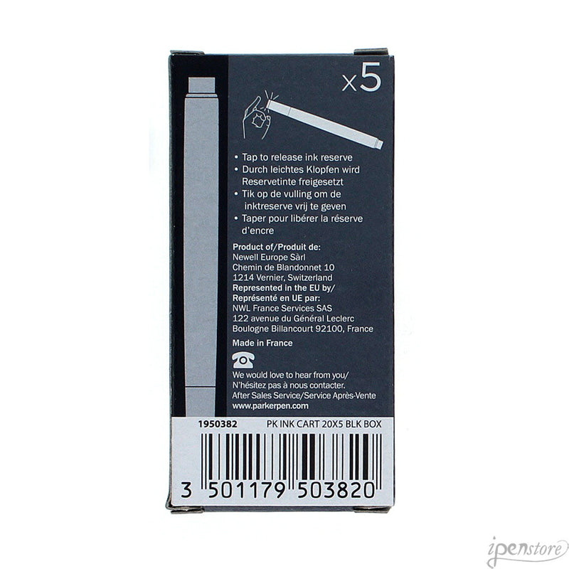 Pk/5 Parker #1950382 Fountain Pen Ink Cartridges, Black Pk/5 Parker #1950382 Fountain Pen Ink Cartridges, Black