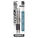 Pk/2 Zebra F-301 Stainless Steel Barrel Ballpoint Pens, Black - iPenStore