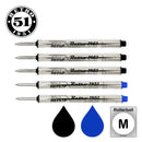 Pk/5 Retro 51 Rollerball Refills Tornado Pens, 3-Black (REF5P), 2-Blue (REF57P)