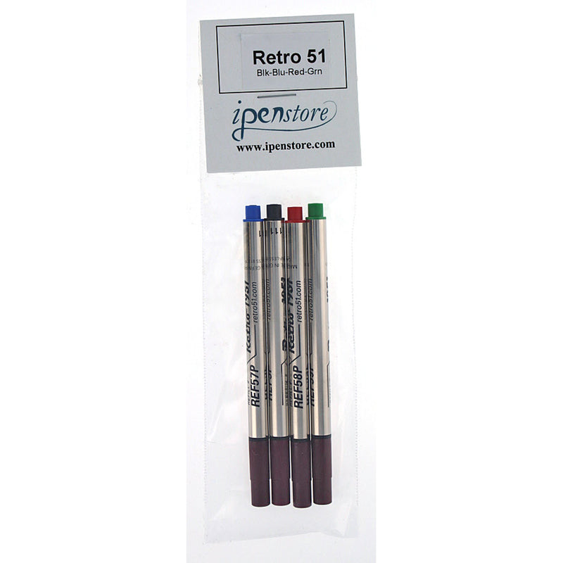 Pk/4 Retro 51 Rollerball Refills Tornado Pens, Black-Blue-Red-Green
