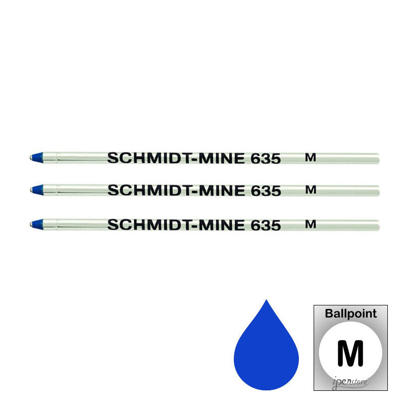3 Pack - Schmidt 635 D1 Ballpoint Refills for Mini & Multi-Pens, Blue Medium
