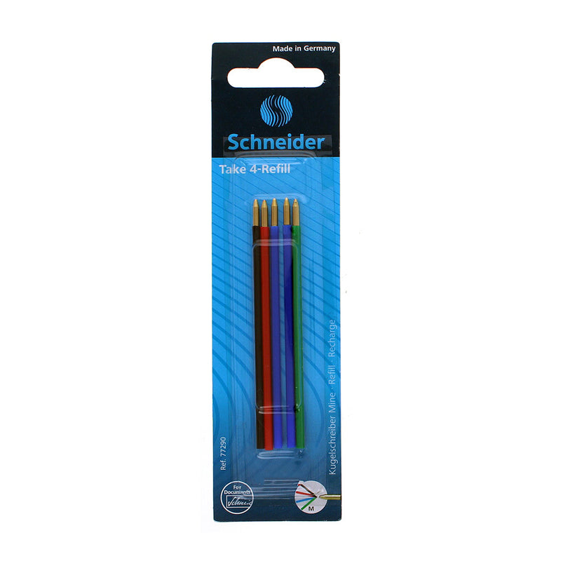 Pk/5 Schneider Take 4 Multifunction 4-Color Ballpoint Pen Refills, Assorted