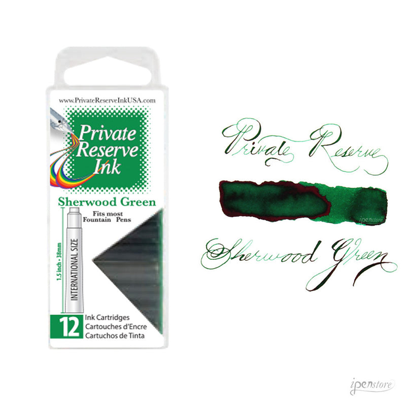 Pk/12 Private Reserve Fountain Pen Ink Cartridges, Sherwood Green