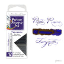 Pk/12 Private Reserve Fountain Pen Ink Cartridges, Tanzanite