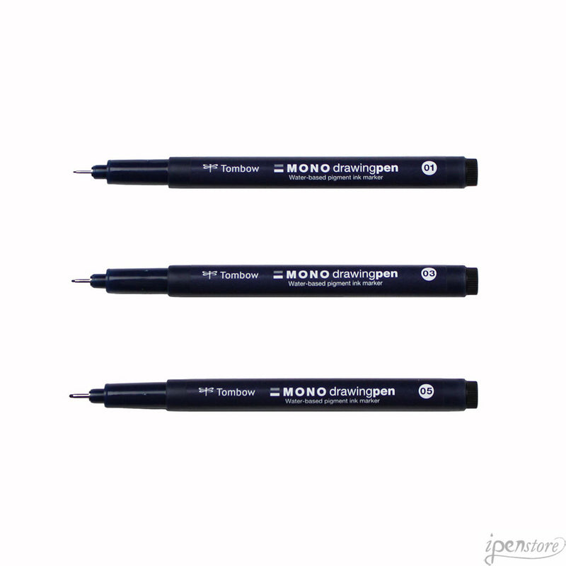 Pk/3 Tombow MONO Drawing Pens, Pigment Ink, 01 - 03 - 05