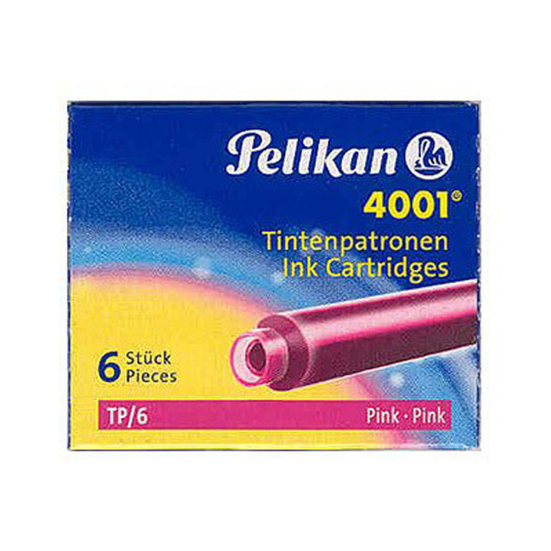 Pk/6 Pelikan 4001 Fountain Pen Ink Cartridges #TP/6, Pink