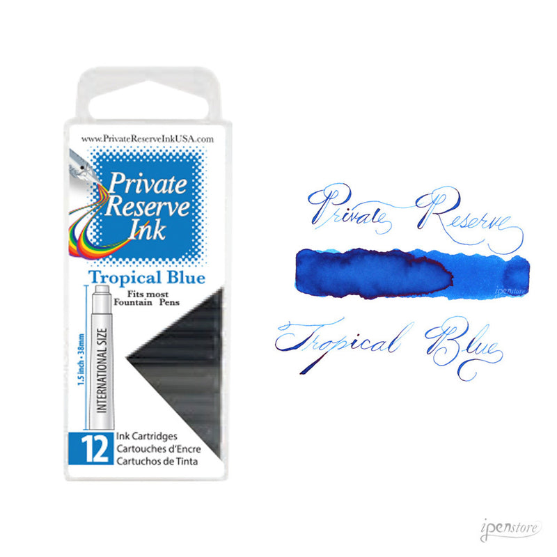 Pk/12 Private Reserve Fountain Pen Ink Cartridges, Tropical Blue