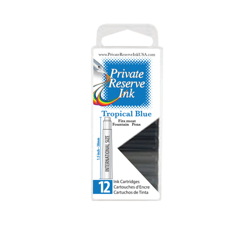 Pk/12 Private Reserve Fountain Pen Ink Cartridges, Tropical Blue