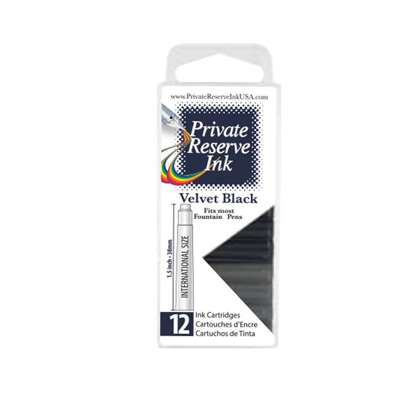 Pk/12 Private Reserve Fountain Pen Ink Cartridges, Velvet Black